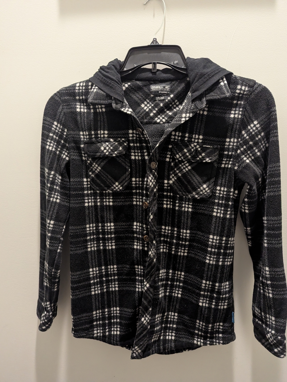 O'Neill Men's Black & White Plaid Hooded Shacket Size XL